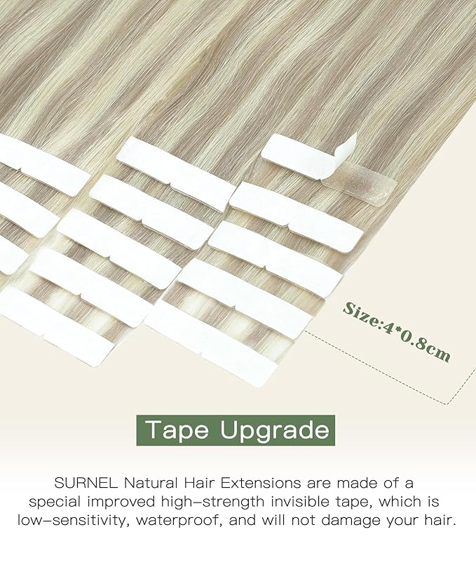 SURNEL Injected Seamless Tape in Hair Extensions Real Human Hair 22 Inch #18P60 Ash Blonde with Platinum Blonde Invisible Tape in Extensions 20 Pcs 50g(#18P60,22)