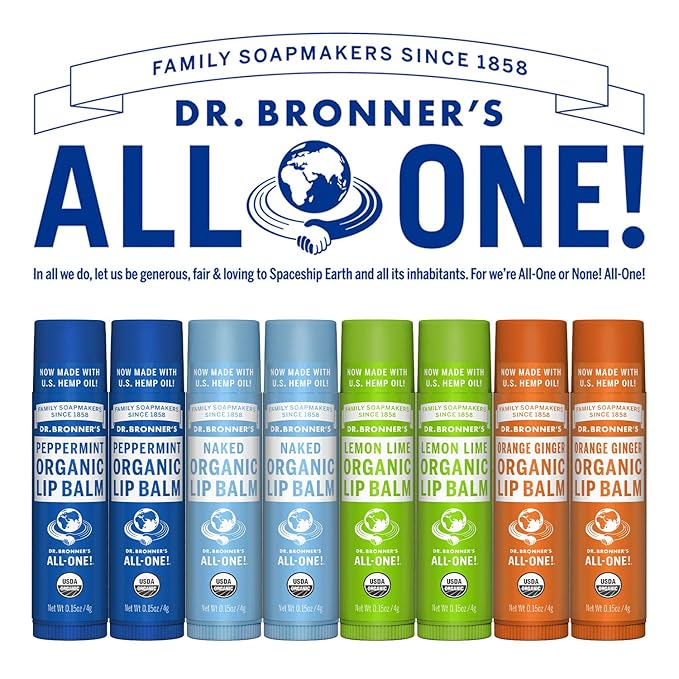 Dr. Bronner’s Organic Lip Balm 6-Pack (.15oz) Natural, Moisturizinging, Petroleum-Free Lip Balm with Beeswax & Avocado Oil for Dry Lips, Men & Women - Lemon Lime