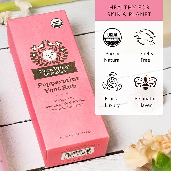 Moon Valley Organics Peppermint Foot Balm – Organic Cooling Foot Rub with Lavender, Arnica and Mint