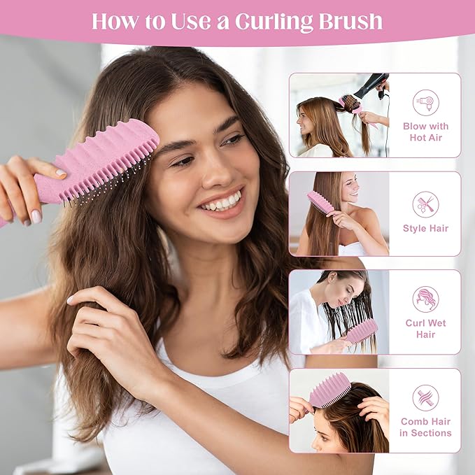 Curly Hair Brush for Detangling, Shaping and Defining Curls, Waves & Coils on All Light Wet or Dry Hair Types for Women and Men, Reduce Tangling, Curl Defining Brush, Light Rose Pink