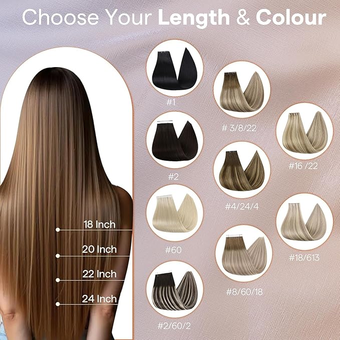 Full Shine Double Weft Tape in Hair Extensions Color 1 Jet Black Silky Straight Tape in Weft Hair Extensions PU Genius Weft Cuticles Aligned Brazilian Hair 20Inch 50G for Casual Outings