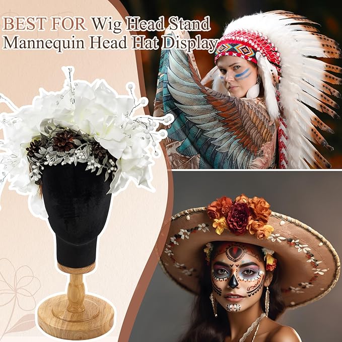2 Pcs Wig Stand with Head 23 Inch Linen Mannequin Head with Wooden Stand Canvas Mannequin for Hats Wigs Caps Headdress Home Store Hair Salon(Black)