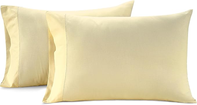 Lane Linen 100% Organic Cotton King Size Pillow Cases Set of 2 (20''x36'') Pure Organic Cotton Pillowcases Light Yellow