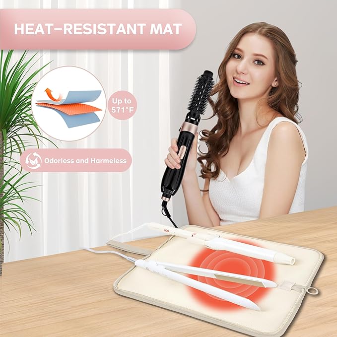 Hot Tools Organizer Heat Resistant Mat Case Hair Tools Holder Travel Bag Portable Hair Styling Tools Cover Pouch for Curling Iron,Flat Iron,Hair Straightener (Camel)