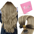 YoungSee Nano Ring Hair Extensions Brown Ombre Nano Bead Hair Extensions Human Hair Brown Ombre Light Brown with Blonde Nano-tip Hair Extension Cold Fusions 18inch for Date Nights 50s 50g