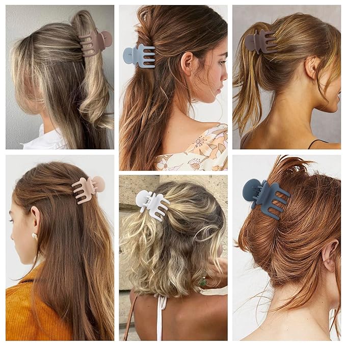 6 Pcs Hair Clips Small Claw Clips for Thin Hair Medium Matte Non-slip Hair Accessories for Women and Girls (Brown Blue)