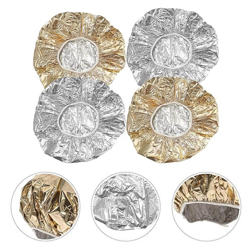 4pcs Deep Conditioning Foil Hair Caps with Elastic Band for Heat Insulation Nourishing Dye and Highlight Treatments Reusable Thermal Processing Hats for Salon and Home Use