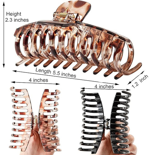 5.5 Inches Extra Large Hair Clips for Long Thick Hair Women’s Jumbo Hair Claw Clips 2 Counts in Set Hair Accessories (jaguar and black)