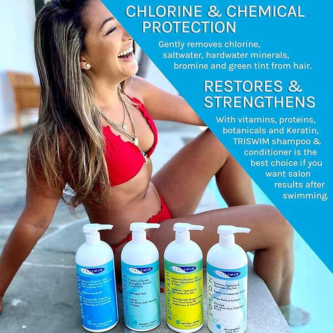 TRISWIM Hair Care Bundle with Swim Shampoo and Conditioner 32 Fl Oz Each | Repairs Chlorine-Damaged Hair, Enhances Natural Texture | Nourishing Pack of 2