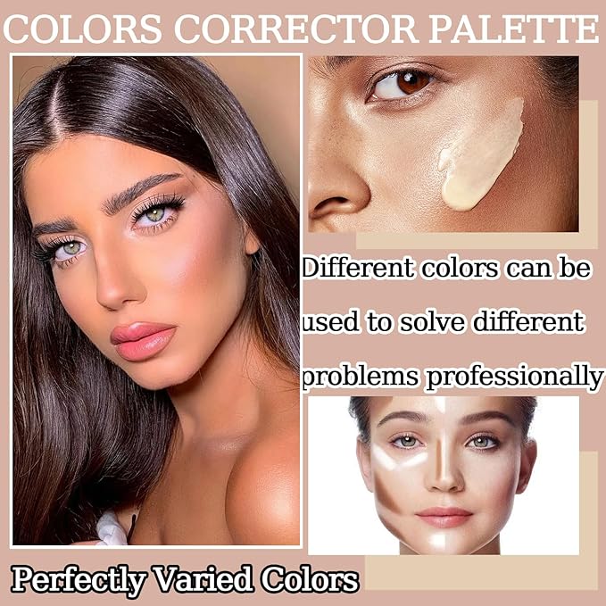 10 Colors Correcting Concealer Palette,Colors Corrector Palette,Moisturizing Full Coverage Liquid Foundation Cream Contour Makeup Palette with Brush