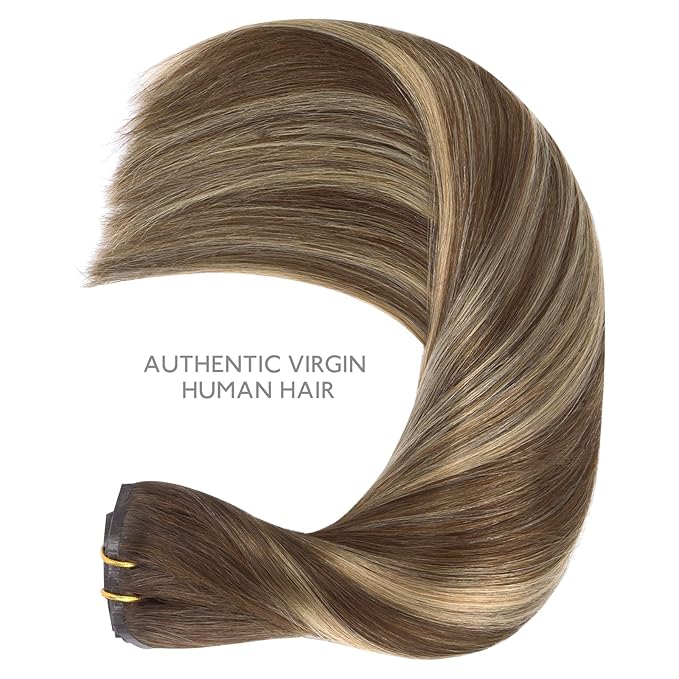 WENNALIFE Seamless Clip In Hair Extensions, 16 Inch 7pcs 130g Balayage Chocolate Brown to Honey Blonde Hair Extensions Clip In Invisible PU Skin Weft Real Human Hair Extensions Clip In