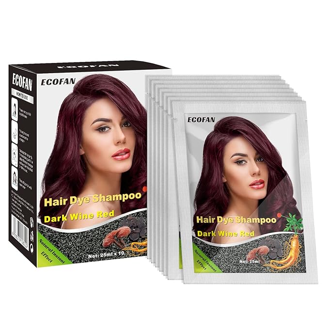 10 PCS Dark Wine Red Hair Dye Shampoo 3 in 1, Burgundy Hair Dye for Men Women, Red Hair Shampoo - Easy To Use, Long Lasting Herbal Red Hair Dye (Dark wine red)