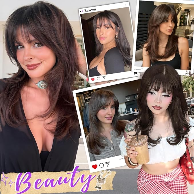 Wig with Bangs for Women Ash Blonde with Silver Highlights-Dark Roots Straight Face-Framing Layers Hairstyle 4x4 Realistic Scalp Glueless Synthetic Wigs Medium Length for Everyday Use
