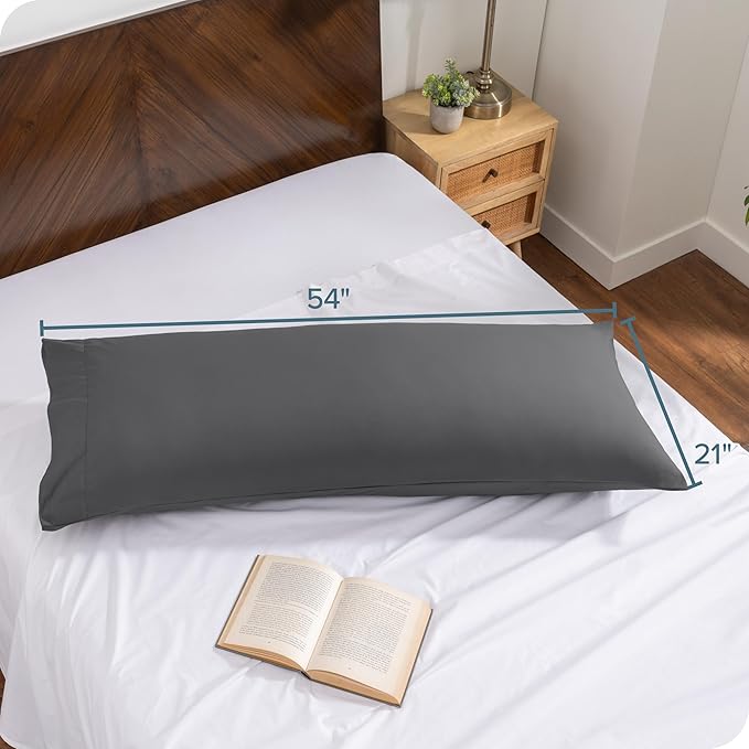 Bare Home Microfiber Body Pillow Cover - Ultra Soft & Cooling - Double Brushed - Envelope Closure - Easy Care (20''x54'' Body Pillow Cover, Grey)