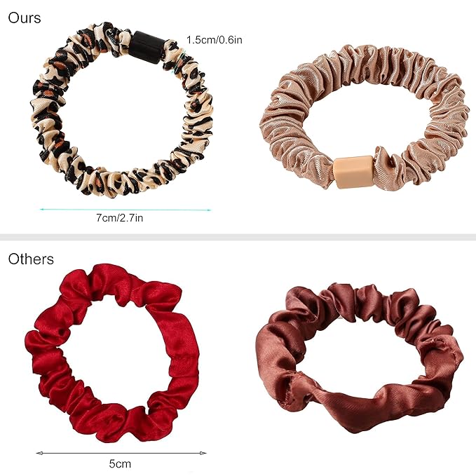 Silk Hair Ties Satin Scrunchies - Small Mini Scrunchy for Women Thick Hair Accessories Cute Soft No Slip Hair Elastics Ponytail Holder for Curly Hair No Damage Hairties Gift for Girls