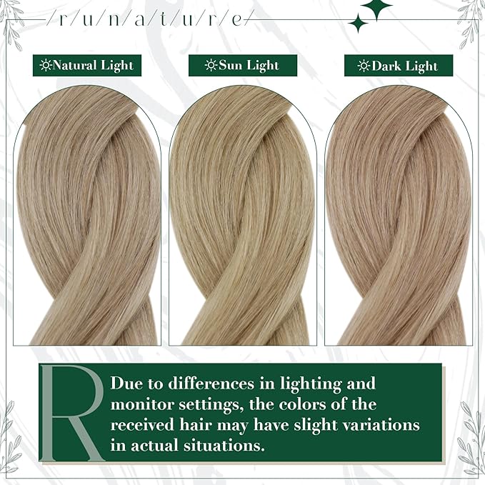 RUNATURE Clip in Hair Extensions Real Human Hair Blonde, Short Straight Human Hair Clip in Extensions, Natural Hair, Can Be Styled, 12 Inch 50g 3pcs #16P22 Beige Blonde Highlights
