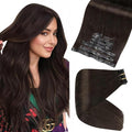 Full Shine Clip in Hair Extensions Dark Brown Seamless Hair Extensions Clip in PU Weft Real Human Hair Brown Natural Silky Hair for Women Add Volume 16 Inch 120 G 8 Pcs