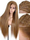 WIGNEE 13x6 Synthetic Lace Front Wig 28" Mixed Brown Wig Pre-Plucked Handmade Lace Front Wigs with Kanekalon Futura Hair Voluminous Long Straight Synthetic Wigs for Daily Party Use