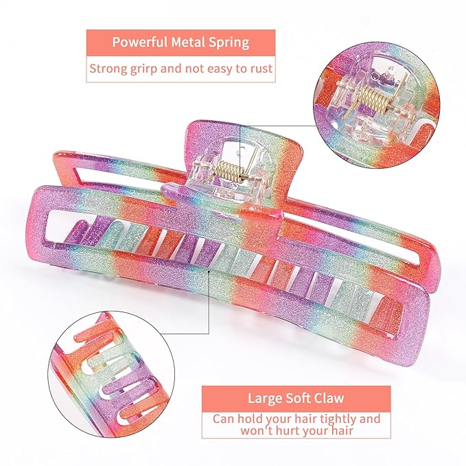 Hair Clip, Rectangle Design for Women Girls, Nonslip French Hair Claw Clips, Strong Hold Hair Jaw Clips, 4 Pack