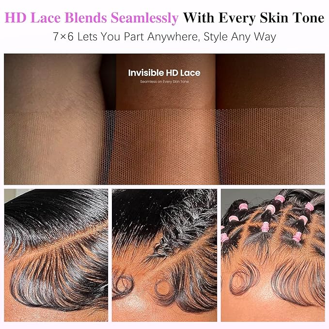 7x6 Burmese Curly Glueless Wigs Human Hair Pre Plucked Pre Cut 250% Density Drawstring Wig for Black Women 7x6 HD Lace Front Wigs Human Hair Glueless Wear and Go Nautural Color 22 Inch