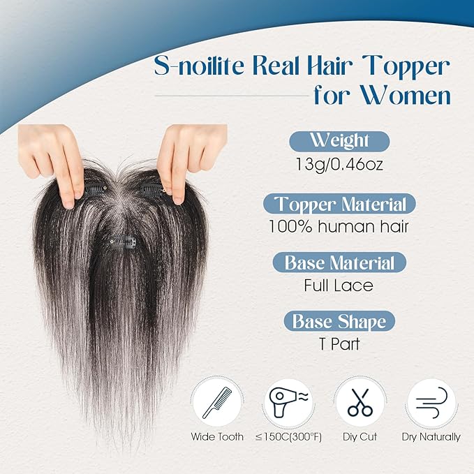 Hair Topper with Side Bangs Human Hair Curtain Bangs Topper for Women, T-part Lace Base Real Human Hair Topper Hair Piece for Daily Wear(Side Bangs,Natural Black)