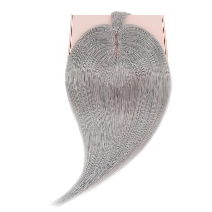 Rich Choices Real Human Hair Toppers for Women With Bang 100% Remy Human Hair Topper for Thinning Hair Clip in Silk Base Hair Topper 6 Inch G1 Grey Silver