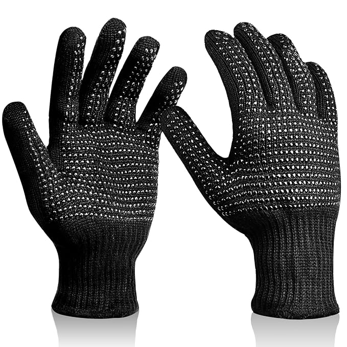 Sopito Heat Resistant Gloves with Silicone Bumps, Professional Heat Gloves for Hair Styling Curling Iron Wand Flat Iron, Black