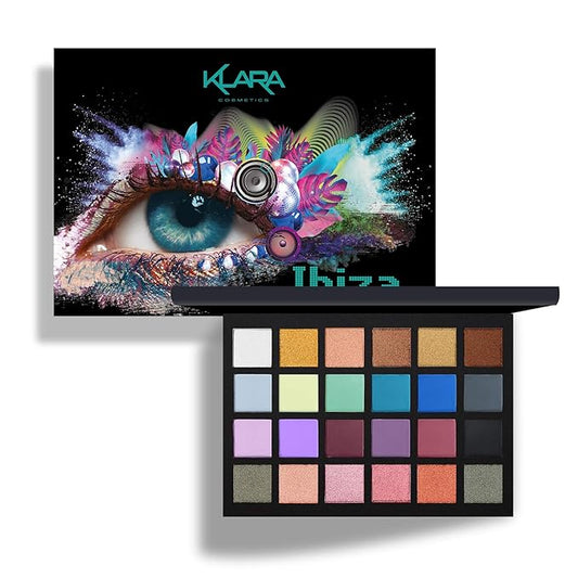 24 Shade Eyeshadow Palette Ibiza glamorous shimmers bold mattes strong pastel tones long lasting full pigment