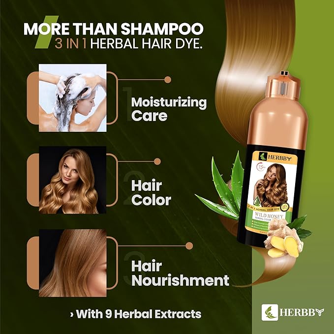 Hair Color Shampoo for Gray Hair Coverage&Color Transform with 9 Herbal Extracts –Long Lasting(6-8 Weeks),Shiny,Evenly Colored,Instant Hair Dye Shampoo&Conditioner, 500 Ml (WILD HONEY COLOR)