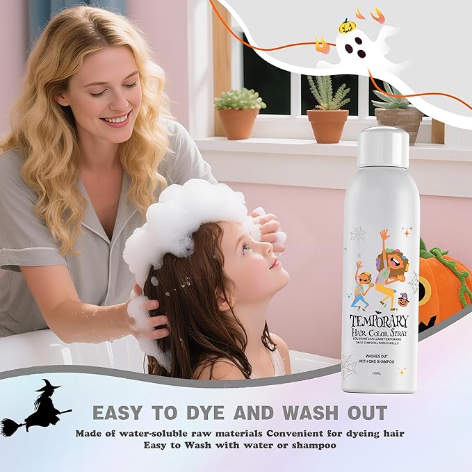 Gray Temporary Hair Color Spray for Kids, Grey Instant Colored Hair Dye Alternative for Girls Boys Teens Women Men, Disposable Washable, Quick Styling for Party Christmas Halloween, 150ml