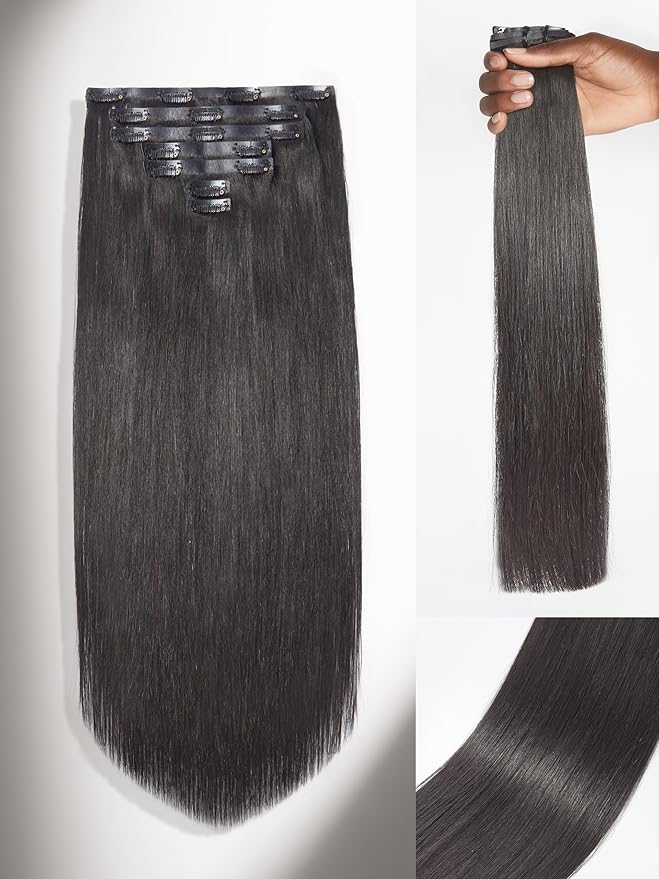 LUVME Clip in Hair Extensions Natural Black Human Hair Extensions Clip ins Sliky Straight Real Human Hair on Extensions 7pcs 135g 24inch