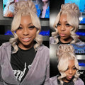Hidden Strap Milk Tea Ash Blonde Wig Human Hair Body Wave 360 Lace Front Wig Human Hair Ombre Glueless Wigs Pre Bleached Bleached Knots 180% Density Drawstring HD Full Lace Wigs 30Inch