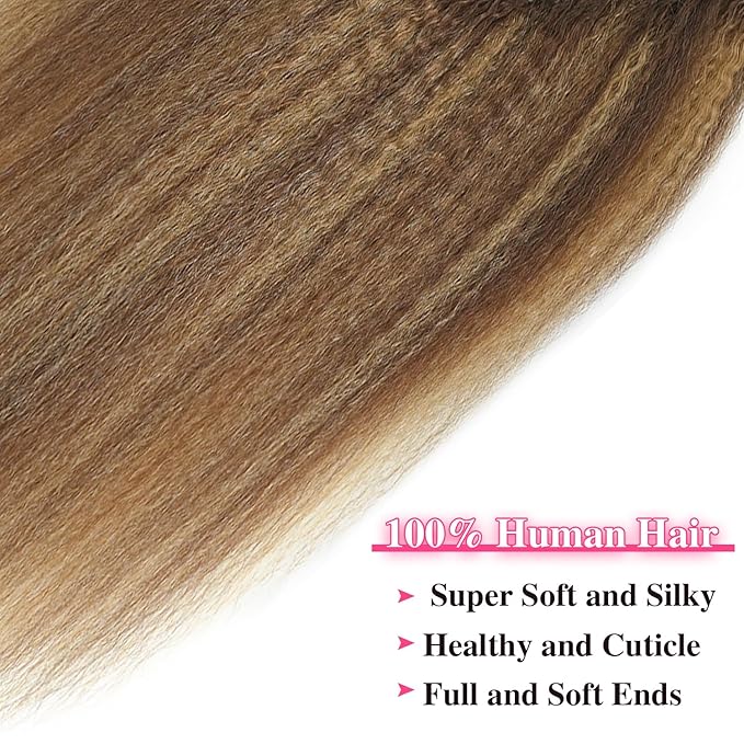 Kinky Straight Clip in Hair Extensions Real Human Highlight Clip ins For Women Unprocessed Clip on Hair Extensions(18inch,#4/27/4)