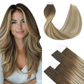 SURNEL Tape in Hair Extensions Balayage Walnut Brown to Ash Brown and Golden Blonde Tape in Human Hair Extensions 18 inch 20pcs 50g(#3/8/22-18)