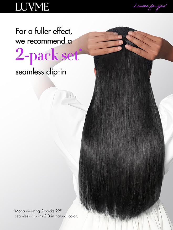 LUVME 2 Pack Straight Seamless 220g 14Pcs Clip in Hair Extensions Full Max with 20inch Remy Human Hair Extensions, Natural Black 100% Real Soft Human Hair Extension