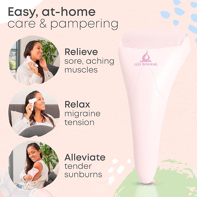 Ice Roller Face Massager 2 in 1 Set- Therapeutic Cooling to Naturally Tone & Tighten | Brighten Complexion and Reduce Wrinkles, Under Eye Puffiness | Facial Cool Ice Rollers for Migraine + Pain Relief