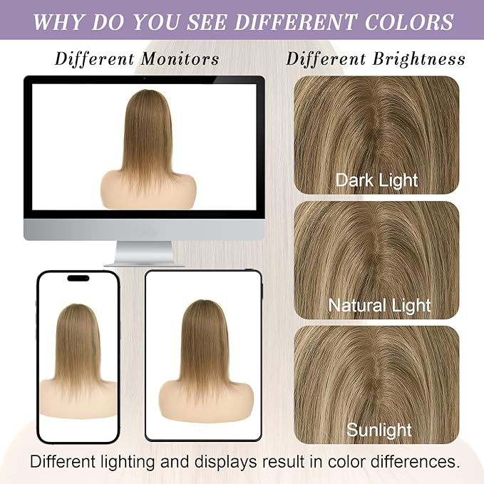 Toppers Hair Pieces for Women #TAC, 3x5 Inch Injected Silk Base 18 Inch Length 130% Density Real Human Hair Toppers