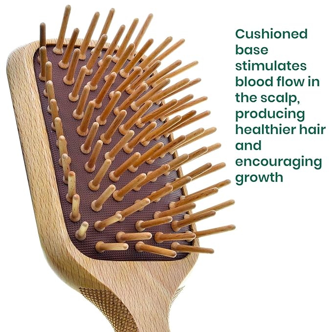 Giorgio Eco Friendly Wooden Bristle Hairbrush - Small Detangling Brush and Hair Growth Brush for Thick or Long Hair - Paddle Hair Brush Made with Anti Static Beechwood, Silicone Massage Cushion