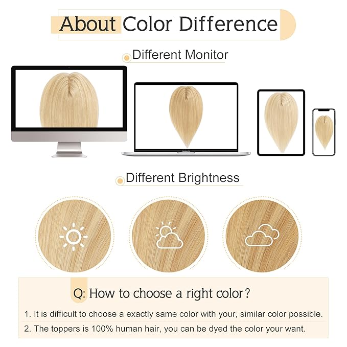 SEGO Human Hair Toppers for Women With Thinning Hair, 7 * 13CM Silk Base 100% Real Human Hair Clip in Top Wiglet Hairpieces /12 Inch No Bangs Ash Blonde&Bleach Blonde