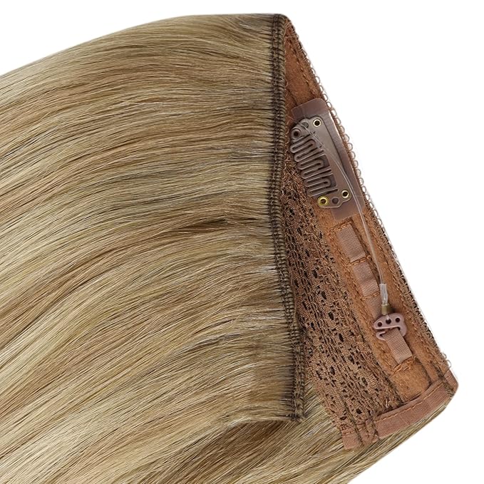 YoungSee 120G Wire Hair Extensions Human Hair Brown Blonde Invisible Wire Hair Extensions Real Human Hair Light Brown Mix Platinum Blonde One Piece Hair Extension for Women 18Inch
