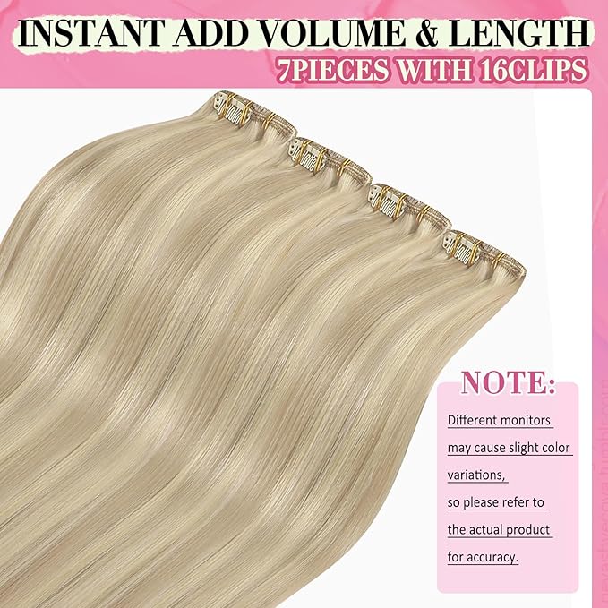YoungSee 135G Blonde Clip in Hair Extensions Highlight Hair Extensions Clip ins Straight Clip on Hair Extensions for Women Ash Blonde Highlights Bleach Blonde 18Inch 7Pcs