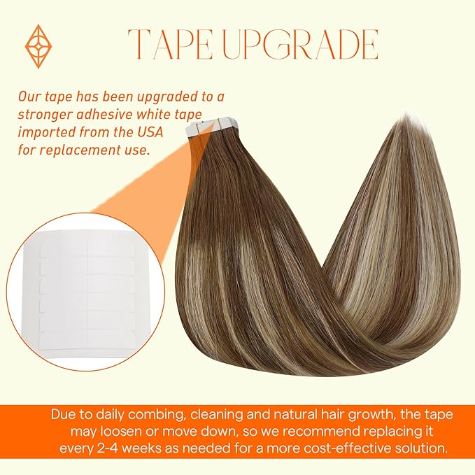 Full Shine Seamless Tape In Hair Extensions Human Hair Balayage Color Ombre Brown And Blonde 4/27/60/8 Soft Natural Hair Extensions Tape In 20 Inch Double Sided 50 Gram 20 Pcs Add Length