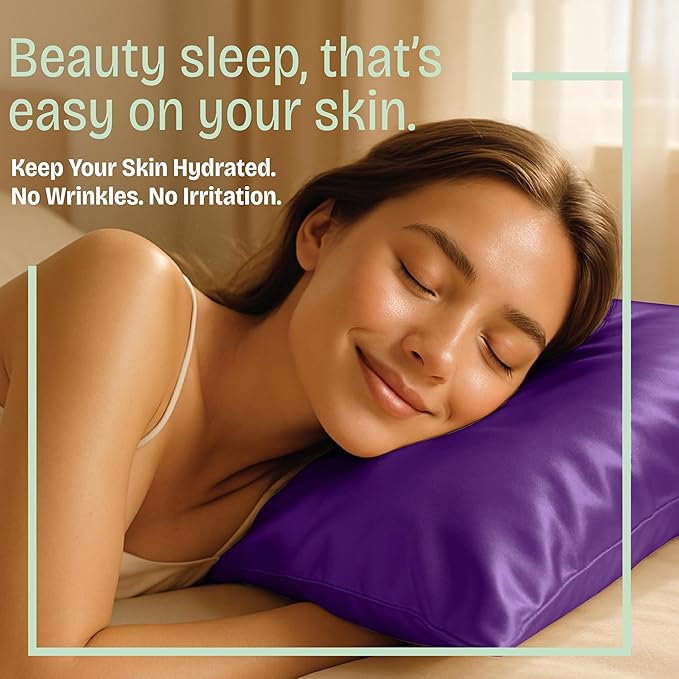 BLISSFORD Purple Satin Pillowcase with Zipper, for Hair and Skin Care, Feels Soft and Cool Like a Silk Pillowcase, Satin Pillow Cases 2 Pack, Slik Pillow Cover, Grape/Purple, Queen Size - Set of 2