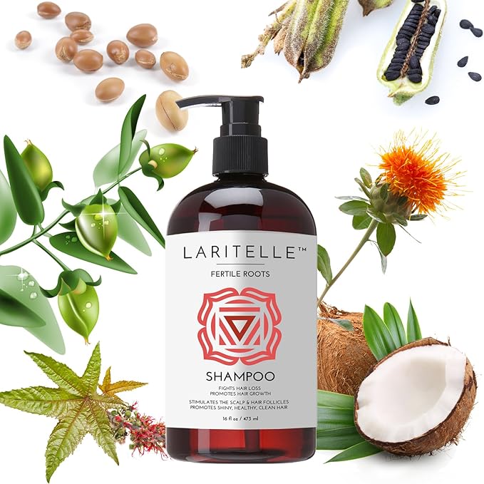 Laritelle Organic Hair Growth Shampoo 17.5 oz – Fortifying & Strengthening with Ayurvedic Herbs, Lavender, Ginger, Rosemary, Patchouli, Clove – Reduces Shedding, Promotes Growth – Vegan, Made in USA