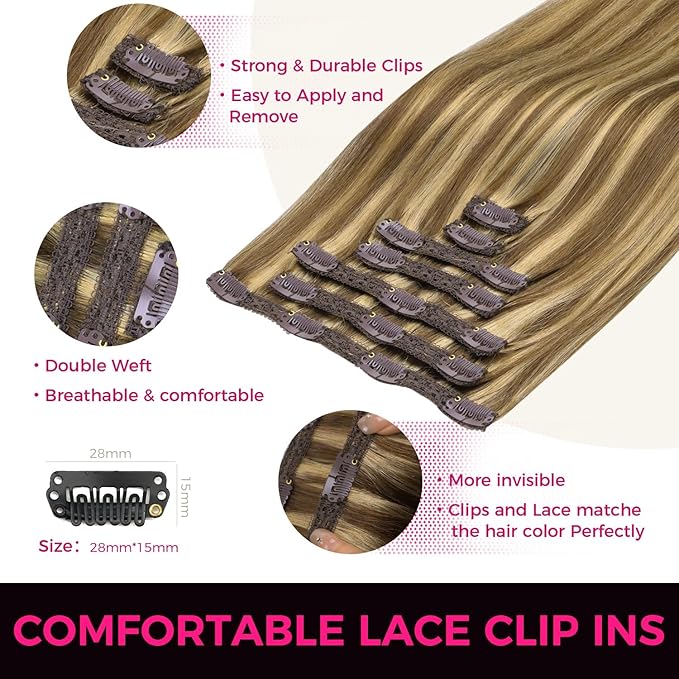 Lashey Clip in Hair Extensions Real Human Hair Straight 7pcs 120g Balayage Ash Brown to Honey Blonde 24 Inch Long Hair Extensions for Black Women