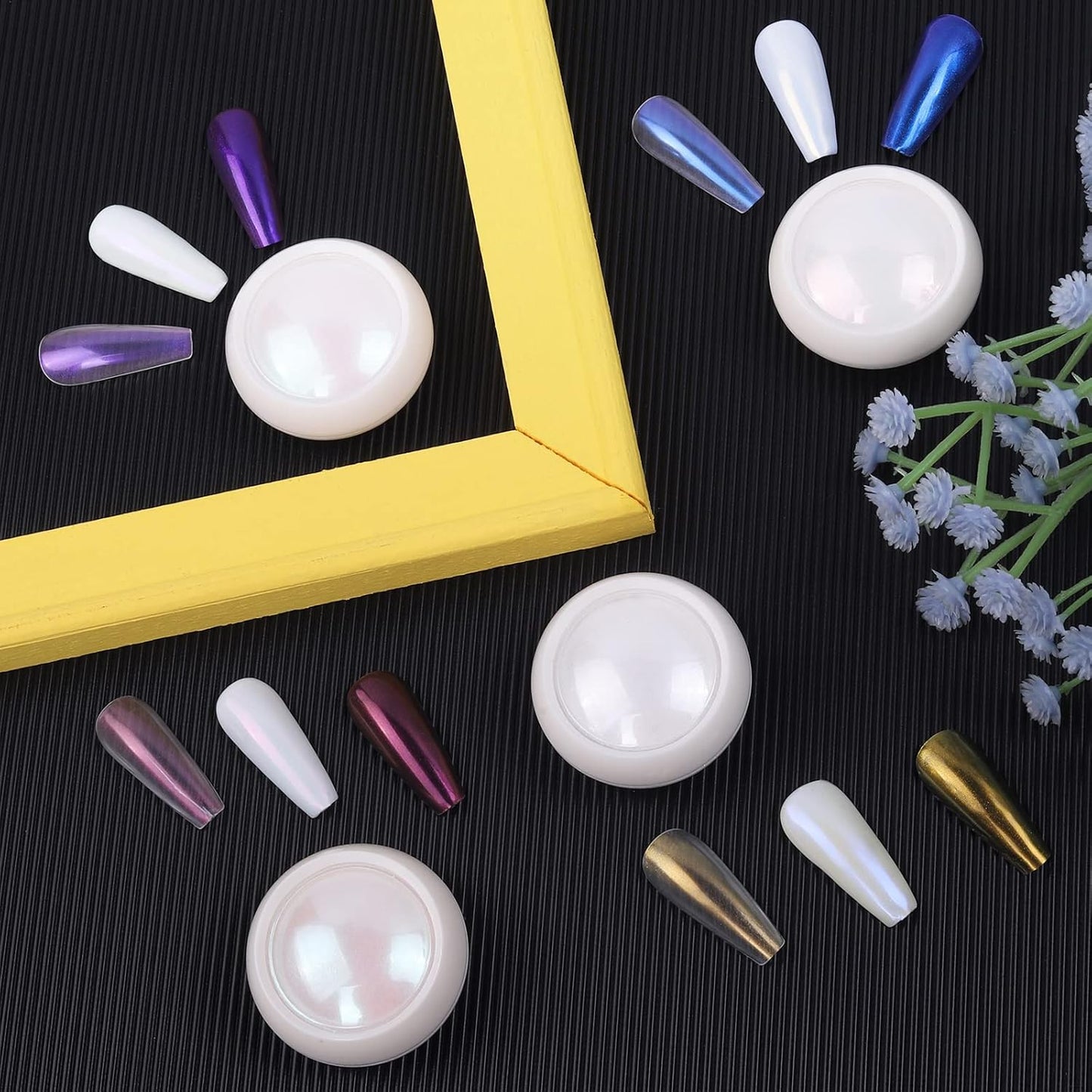 Artdone 4 Jars Chrome Nail Powder Metallic Mirror Effect Pigment Chrome Iridescent Aurora Nail Glitter Mermaid White Pearl Glitter Dust Kit for Gel Polish Nail Art Decoration, Resin Craft