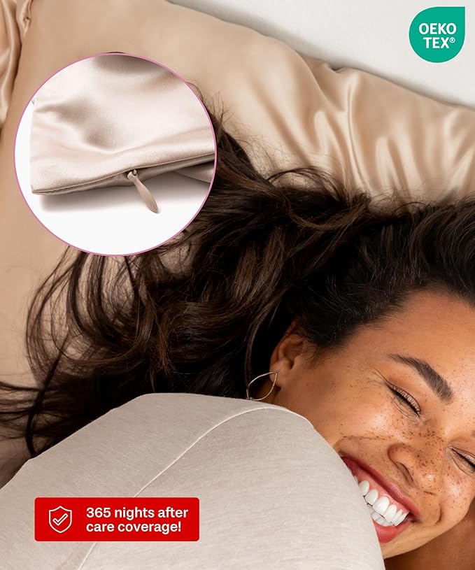 SUNDAYSILKS™ | Silk Pillow Cases 2 Pack | 22 Momme Mulberry Silk Pillowcase Set of 2 | All Sides 100% Pure Silk Slip Pillowcases Bliss for Couples, Zipper | Standard Queen, King Size, 6A [Oat Milk]