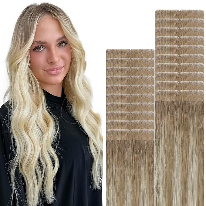 VINBAO Invisi Edge Tape in Extensions Human Hair 60g 20pcs Balayage Ombre Brown to Blonde Seamless Pro Quality Injection Extensions Human Hair Tape Ins 22inch #8T60