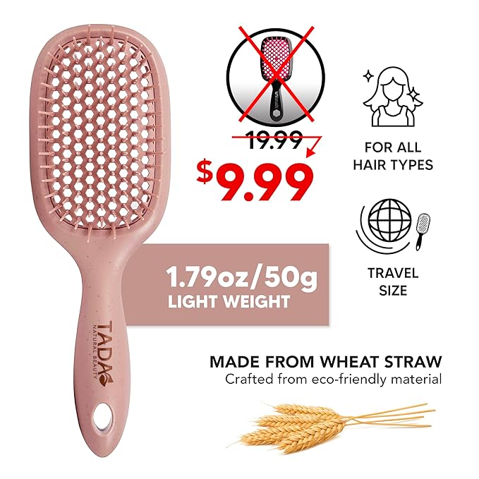 TADA Natural Beauty Hair Brush Detangler for Curly, Thick, Wavy, and Thin Hair - Ventilation Holes for Quick Drying and Styling, Detangler Brush for Women, Men, Kids (4 Colors) (2PK #2)