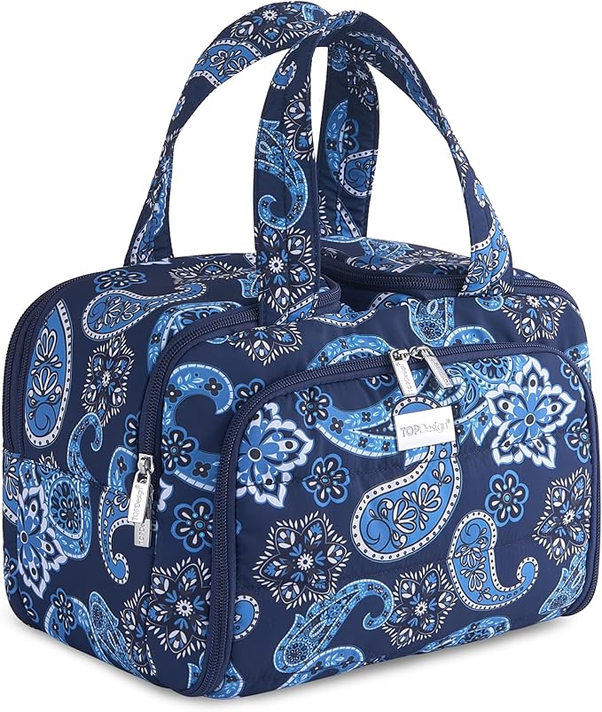 TOPDesign Travel Toiletry Bag for Women, Puffer Large Toiletry Bag, Lightweight Cosmetic Makeup Organizer with Handle for Traveling, Accessories, Essentials, Toiletries (Bandanna)